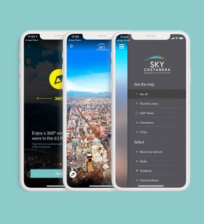 tres smartphones con aplicación Sky Costanera
